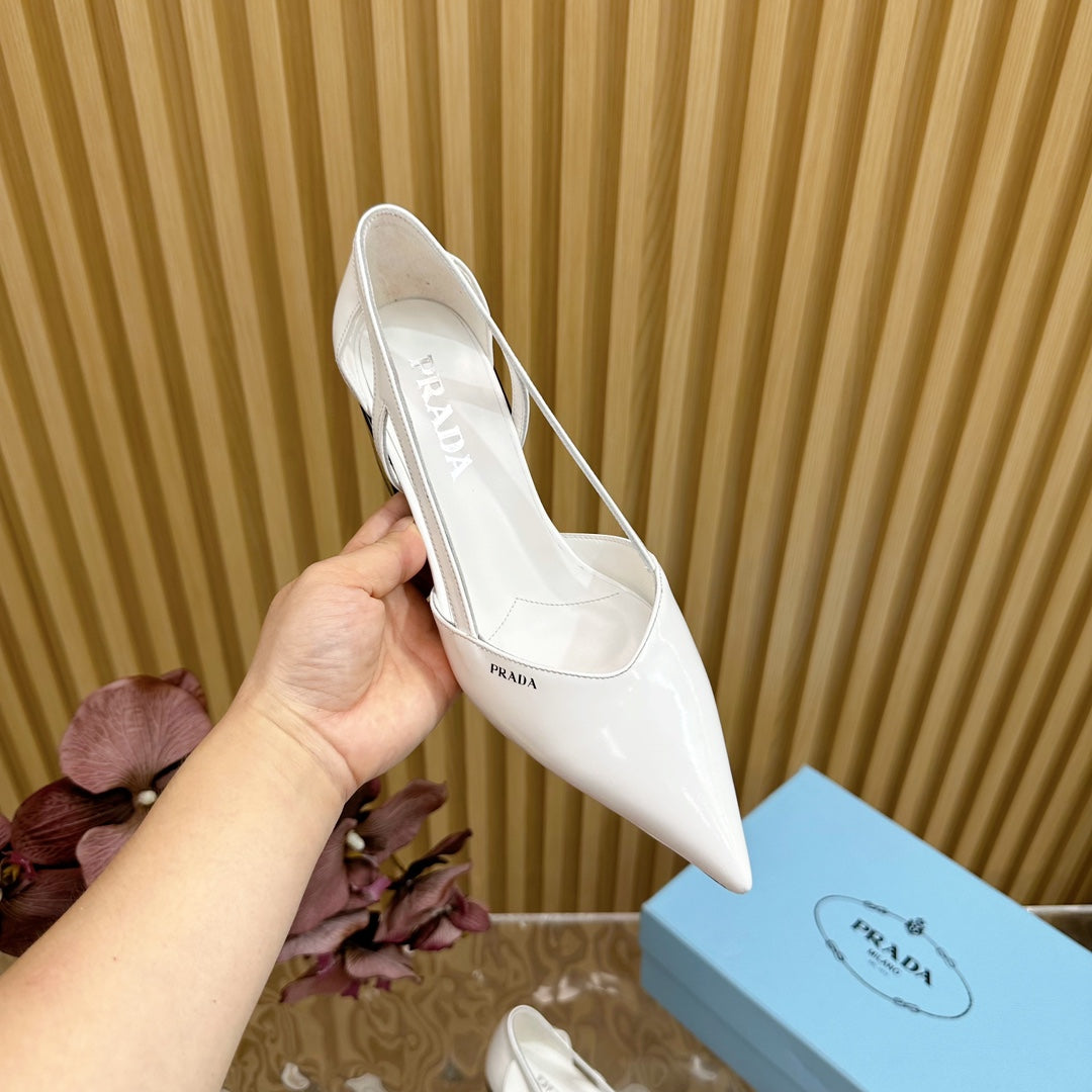 PRA BRUSHED CUT-OUT PUMPS WHITE CALFSKIN - 35