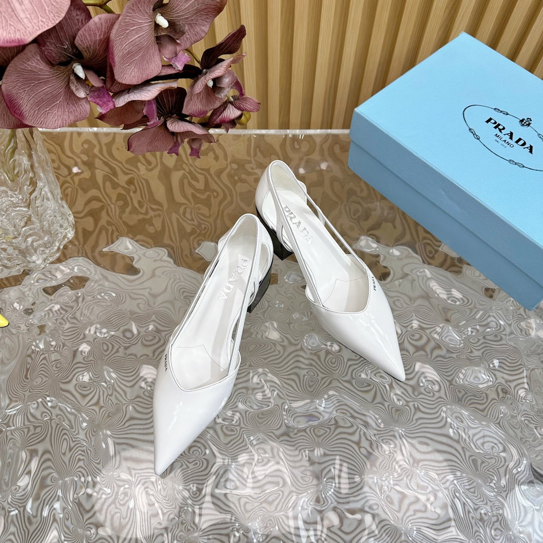 PRA BRUSHED CUT-OUT PUMPS WHITE CALFSKIN - 35