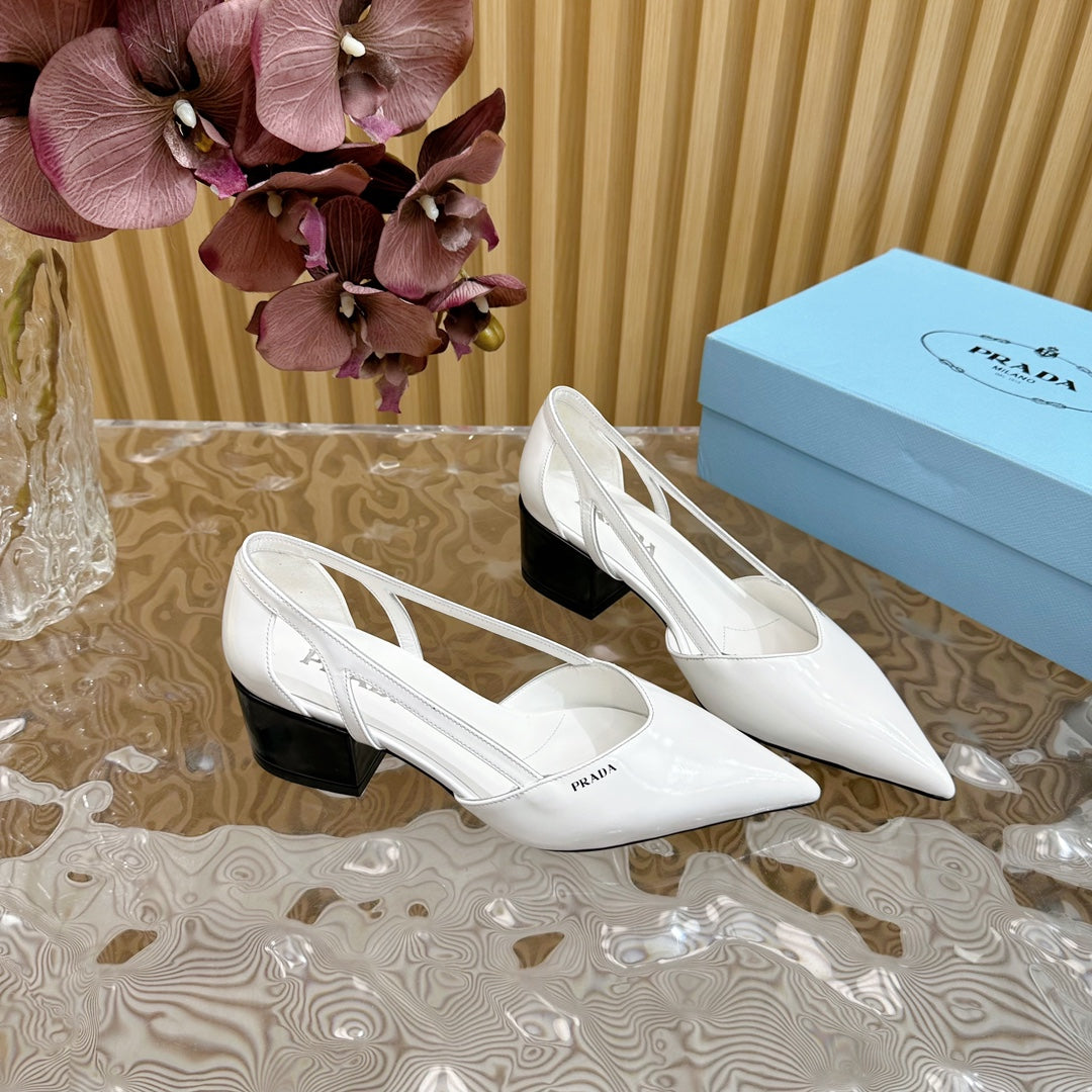 PRA BRUSHED CUT-OUT PUMPS WHITE CALFSKIN - 35
