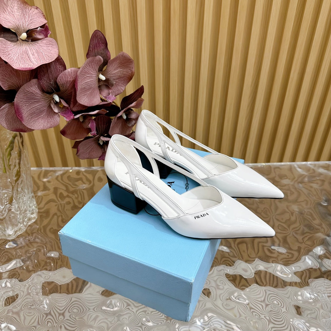 PRA BRUSHED CUT-OUT PUMPS WHITE CALFSKIN - 35