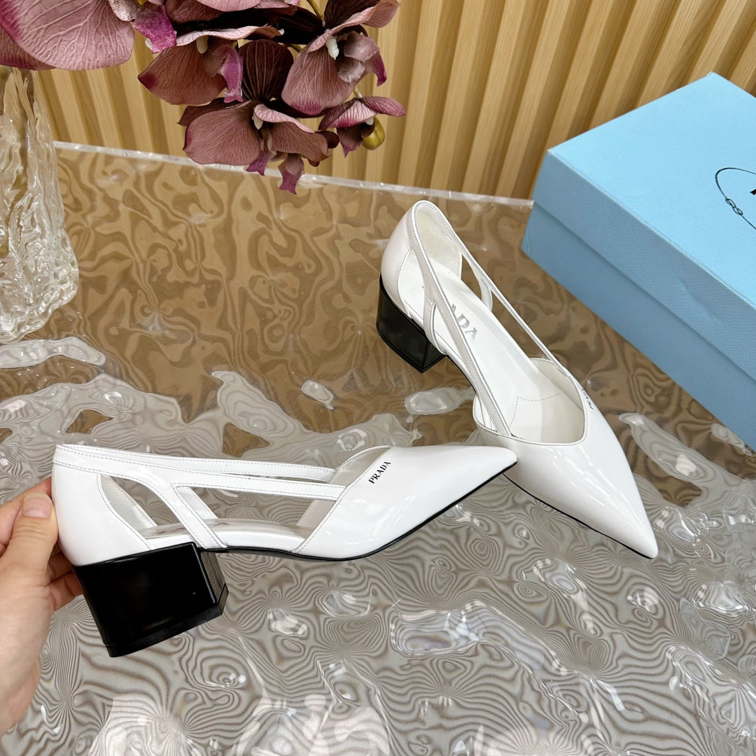 PRA BRUSHED CUT-OUT PUMPS WHITE CALFSKIN - 35
