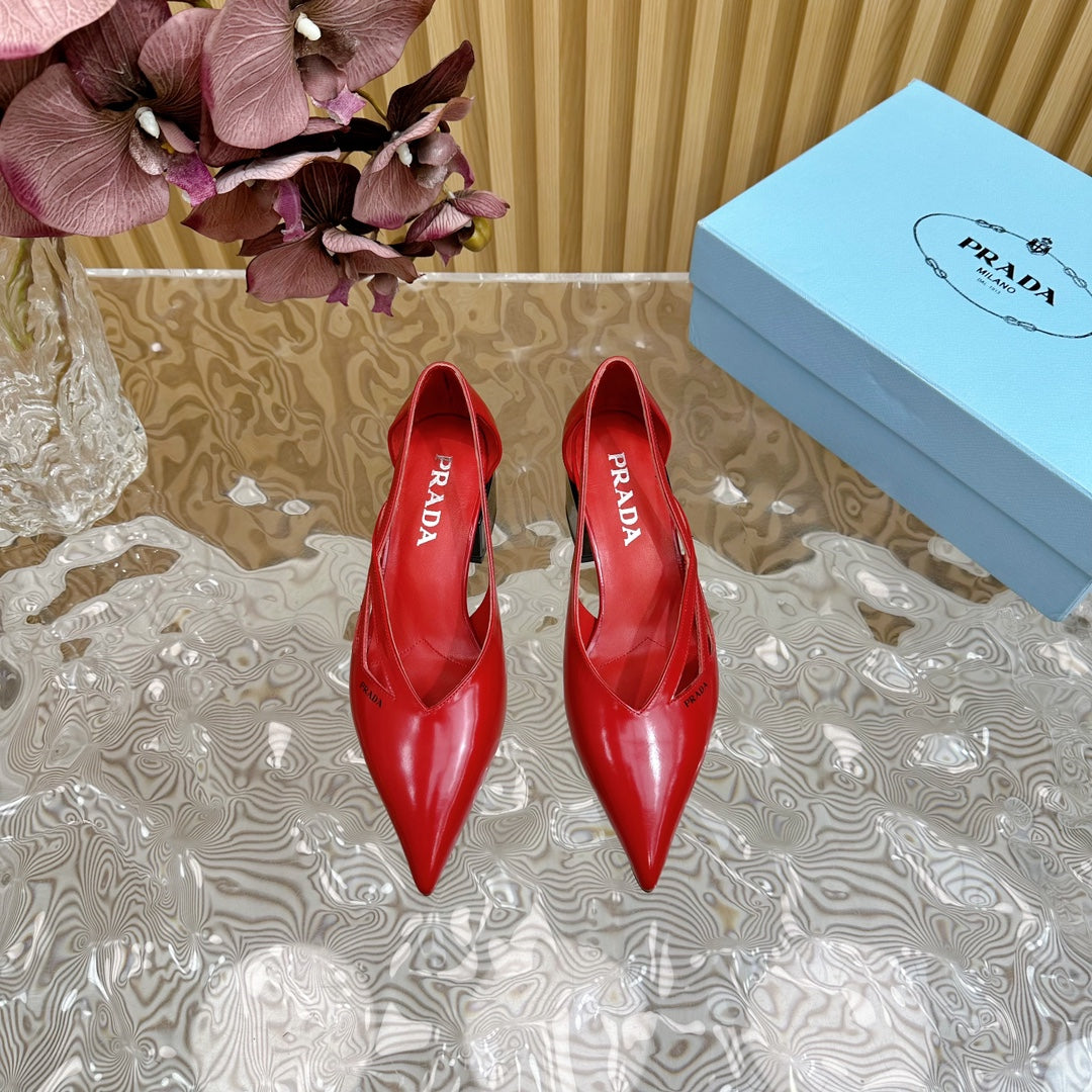 PRA STRAP CUT-OUT PUMPS CRIMSON CALFSKIN - 35