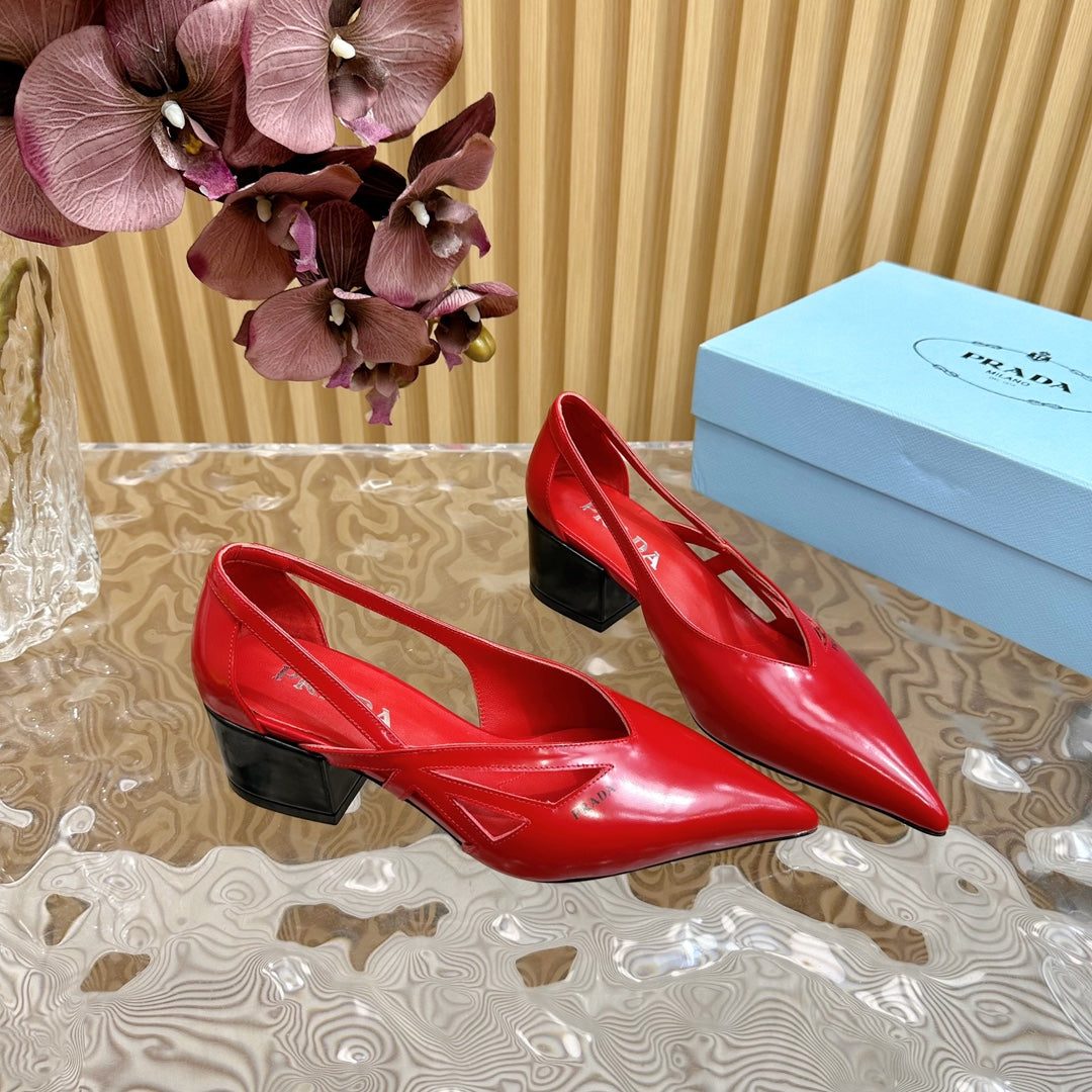 PRA STRAP CUT-OUT PUMPS CRIMSON CALFSKIN - 35