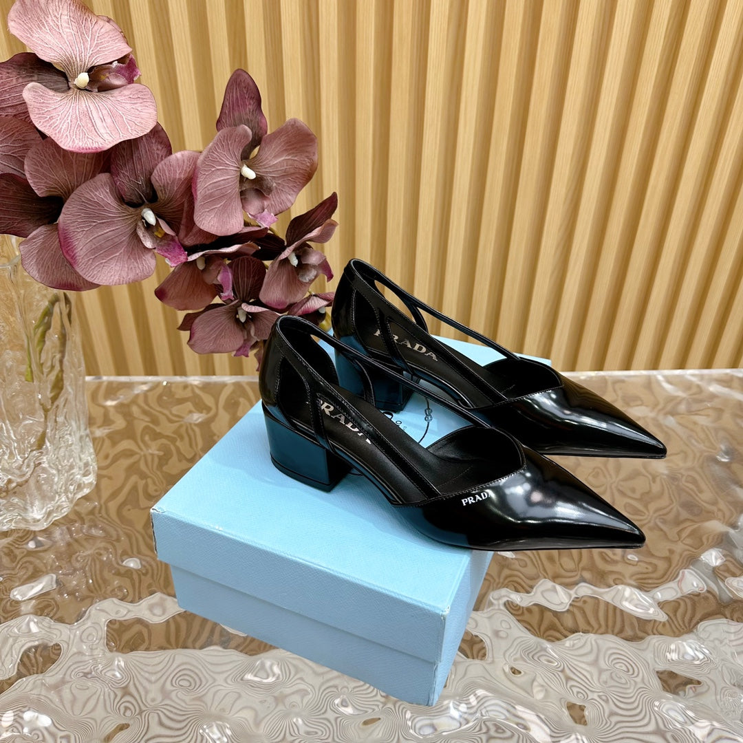 PRA BRUSHED CUT-OUT PUMPS BLACK CALFSKIN - 35