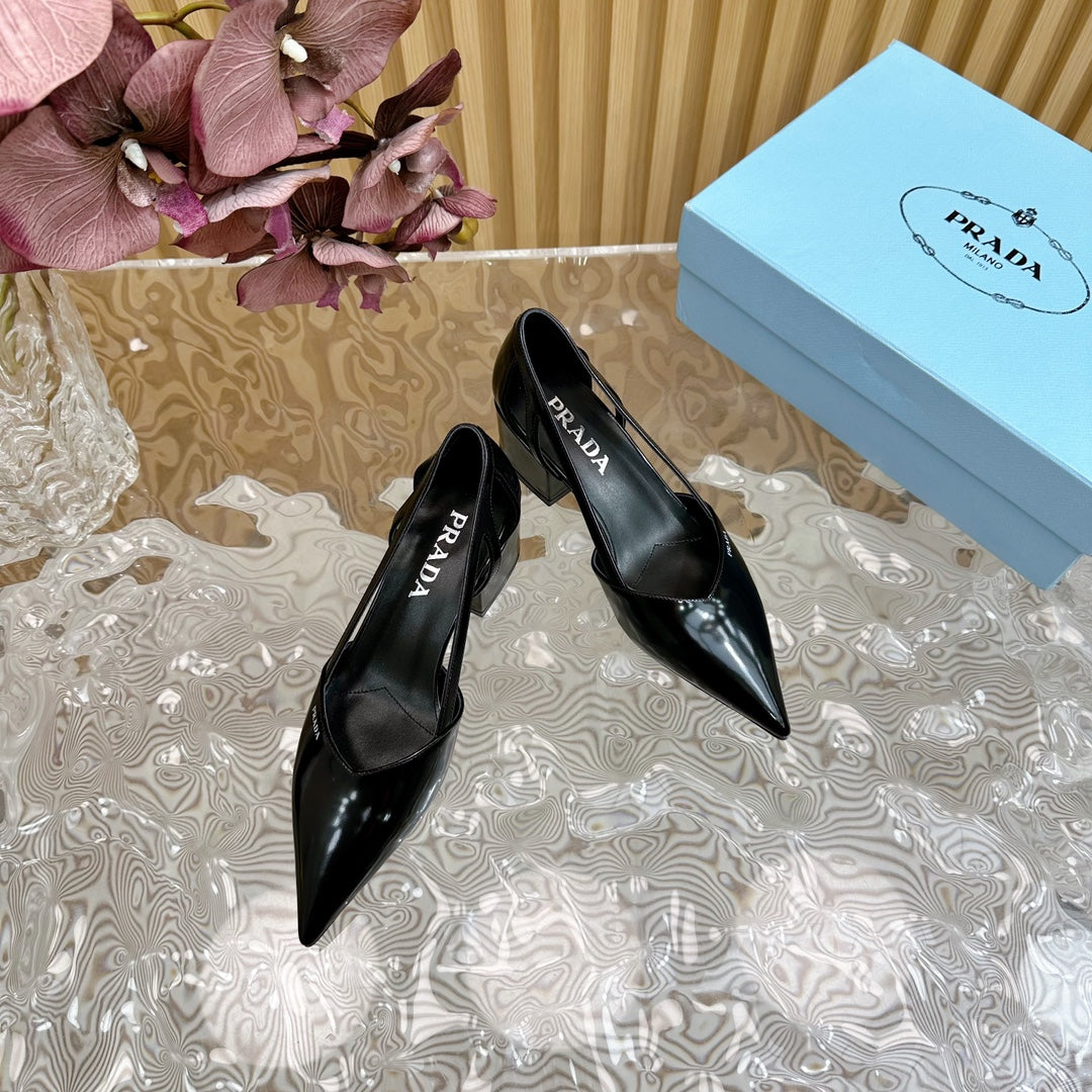 PRA BRUSHED CUT-OUT PUMPS BLACK CALFSKIN - 35