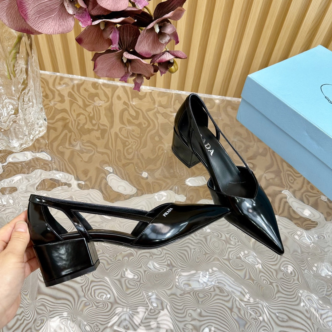 PRA BRUSHED CUT-OUT PUMPS BLACK CALFSKIN - 35