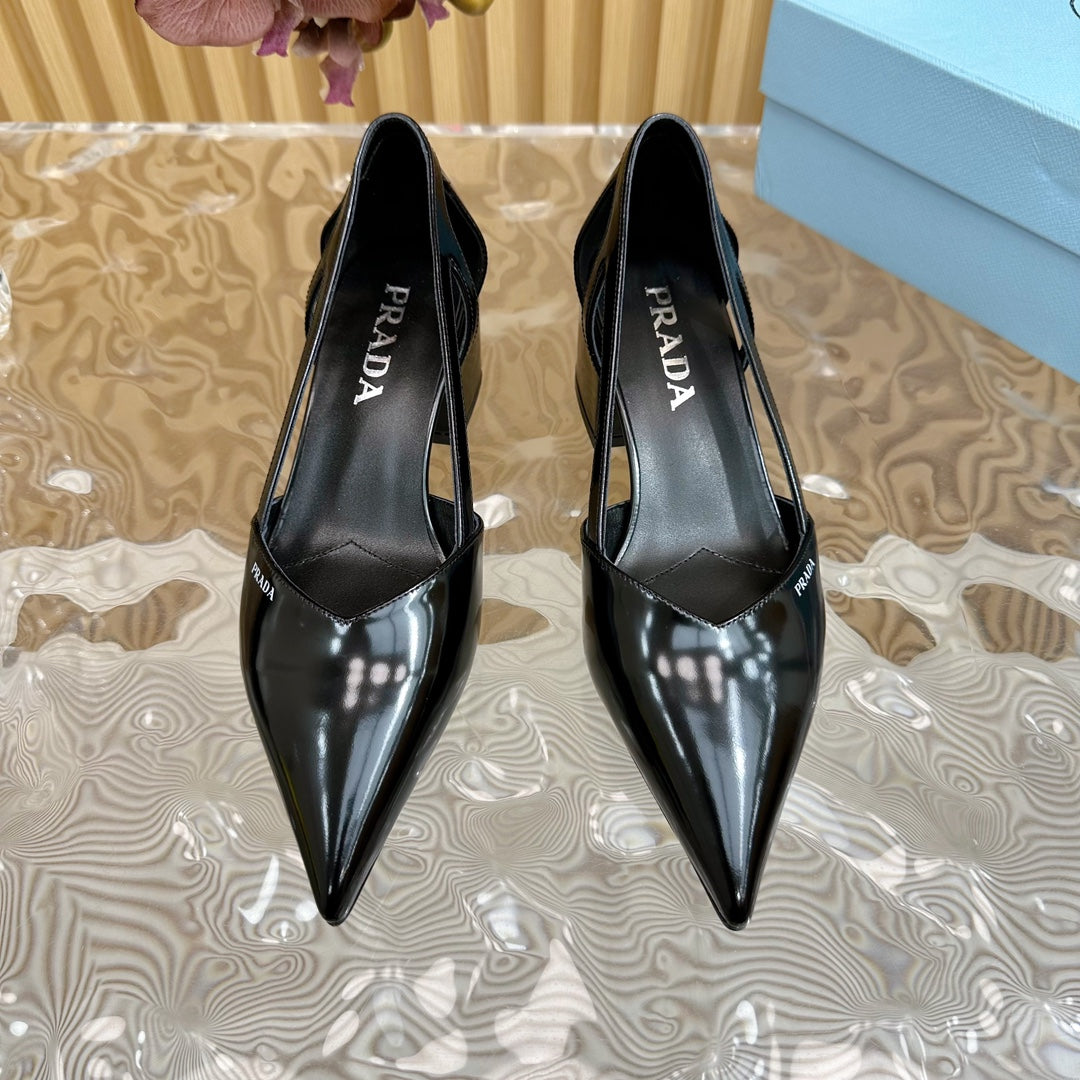 PRA BRUSHED CUT-OUT PUMPS BLACK CALFSKIN - 35