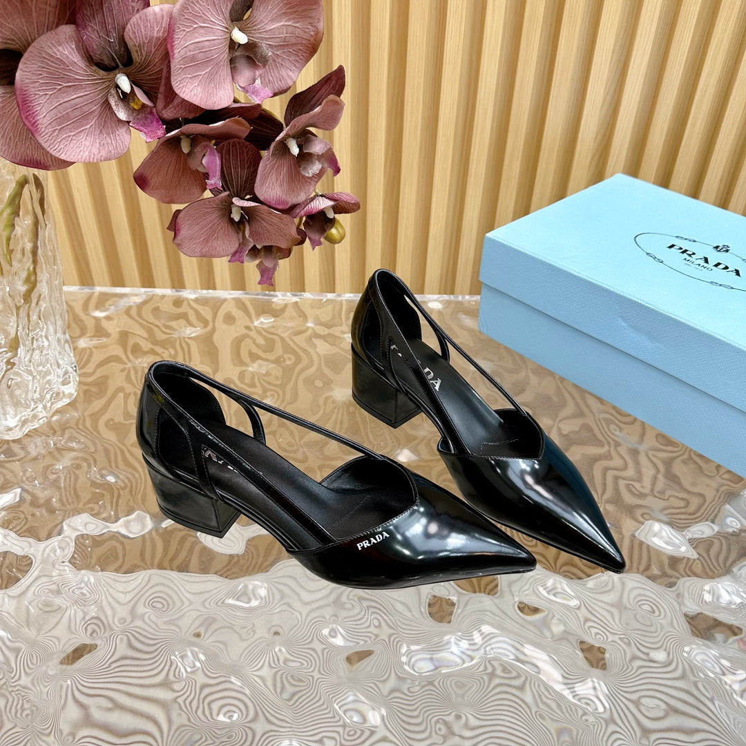 PRA BRUSHED CUT-OUT PUMPS BLACK CALFSKIN - 35