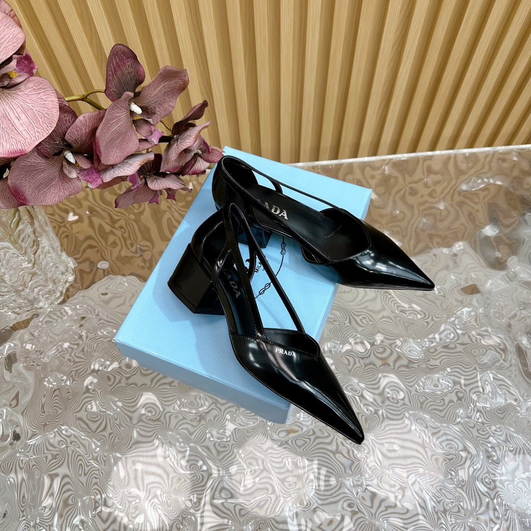 PRA BRUSHED CUT-OUT PUMPS BLACK CALFSKIN - 35