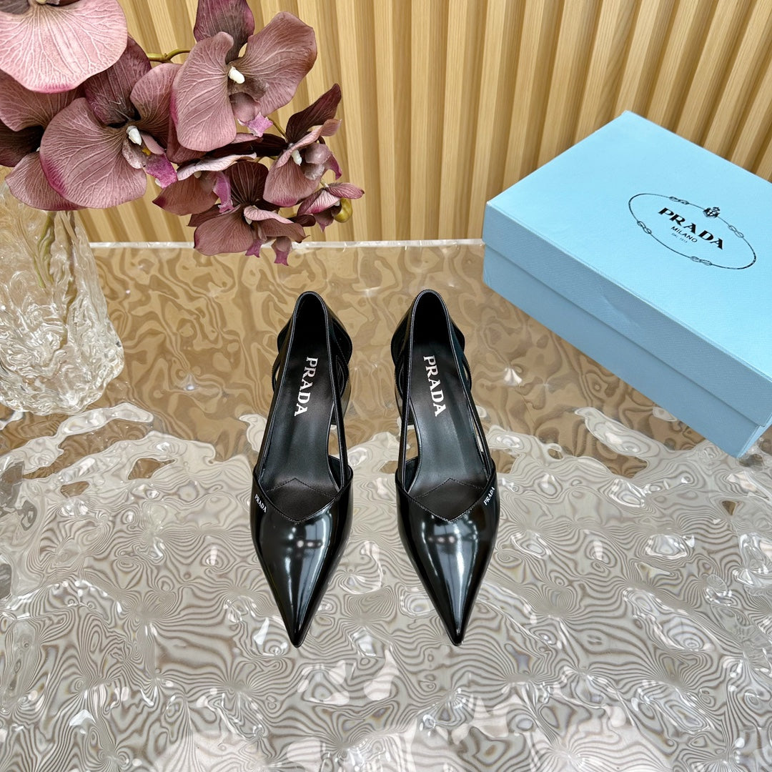 PRA BRUSHED CUT-OUT PUMPS BLACK CALFSKIN - 35