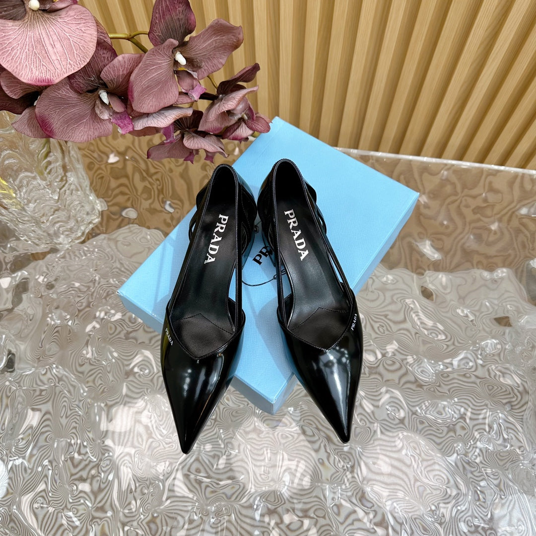 PRA BRUSHED CUT-OUT PUMPS BLACK CALFSKIN - 35