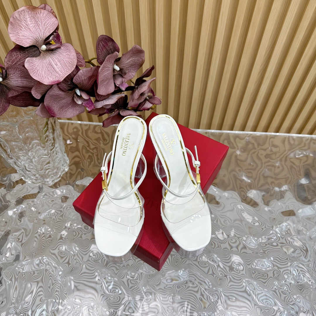 HIGH HEEL SANDAL 14CM IN WHITE CALFSKIN AND TRANSPARENT PVC - 35