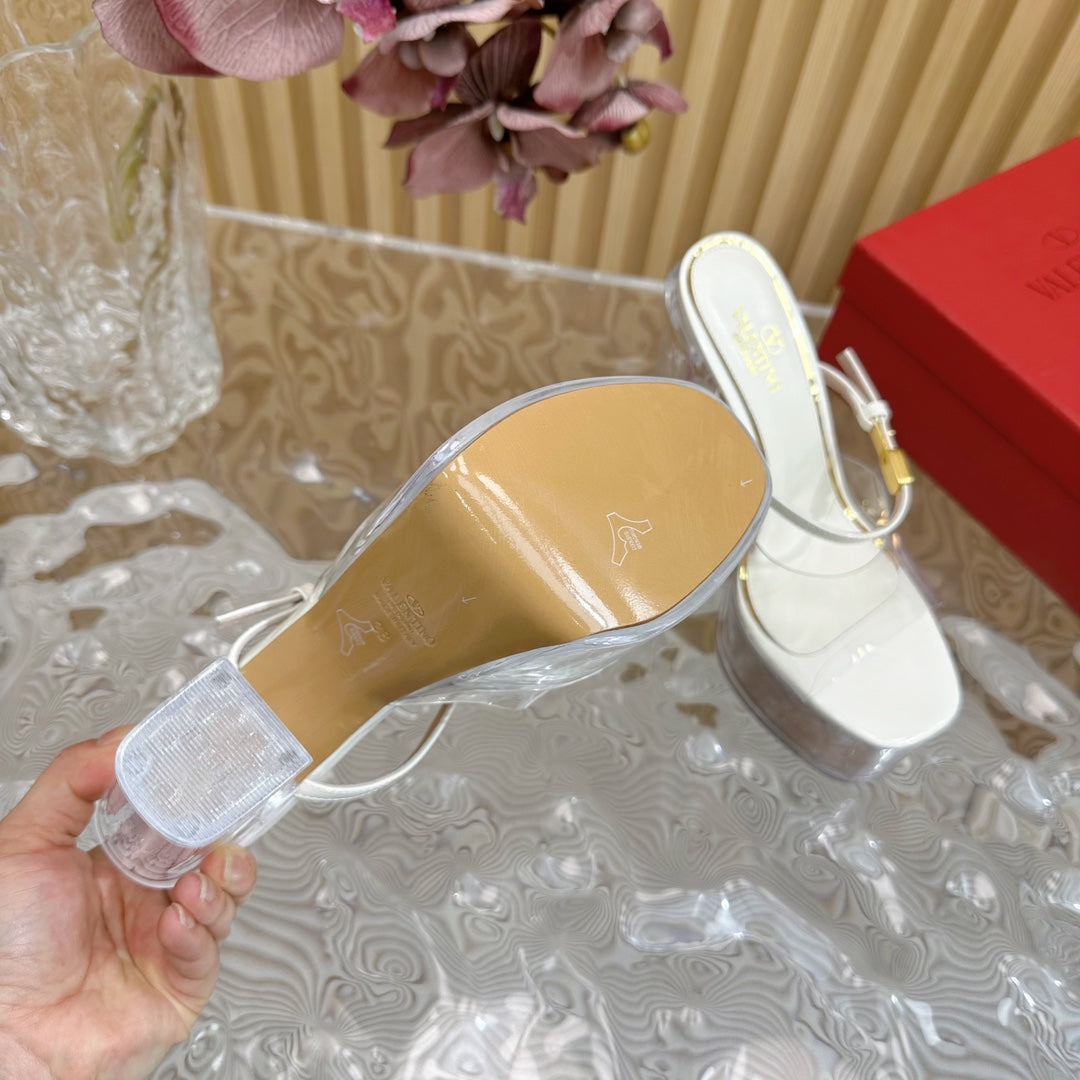 HIGH HEEL SANDAL 14CM IN WHITE CALFSKIN AND TRANSPARENT PVC - 35