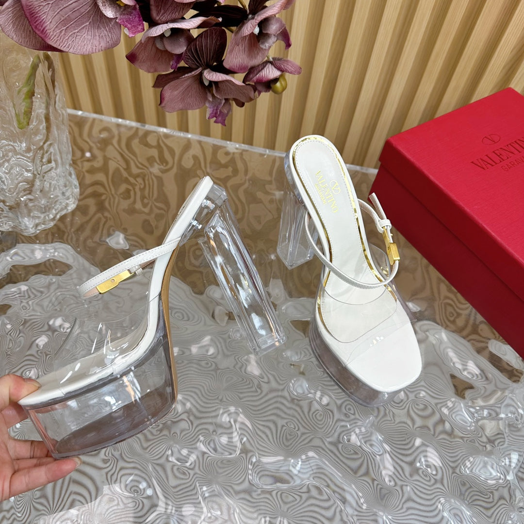 HIGH HEEL SANDAL 14CM IN WHITE CALFSKIN AND TRANSPARENT PVC - 35
