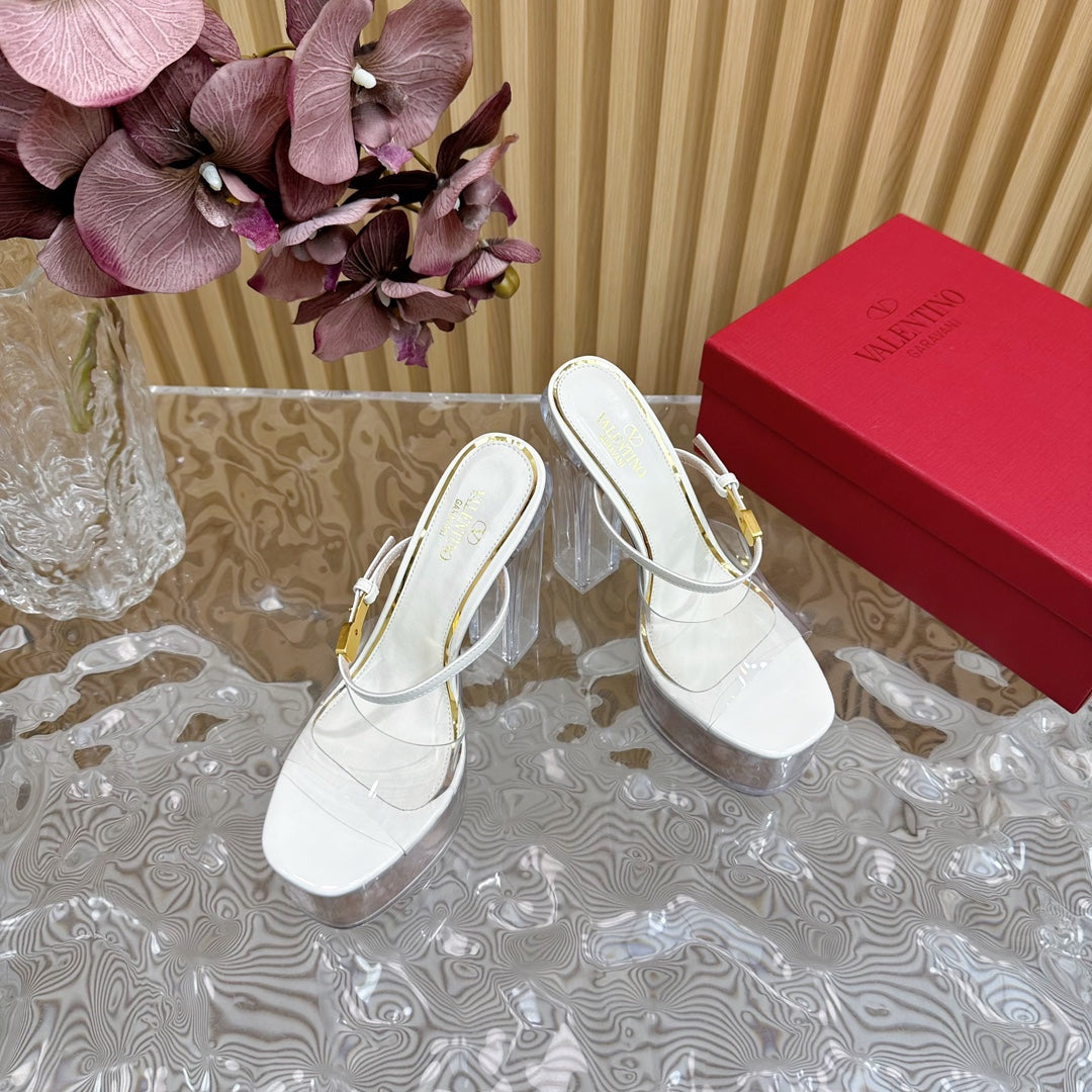 HIGH HEEL SANDAL 14CM IN WHITE CALFSKIN AND TRANSPARENT PVC - 35