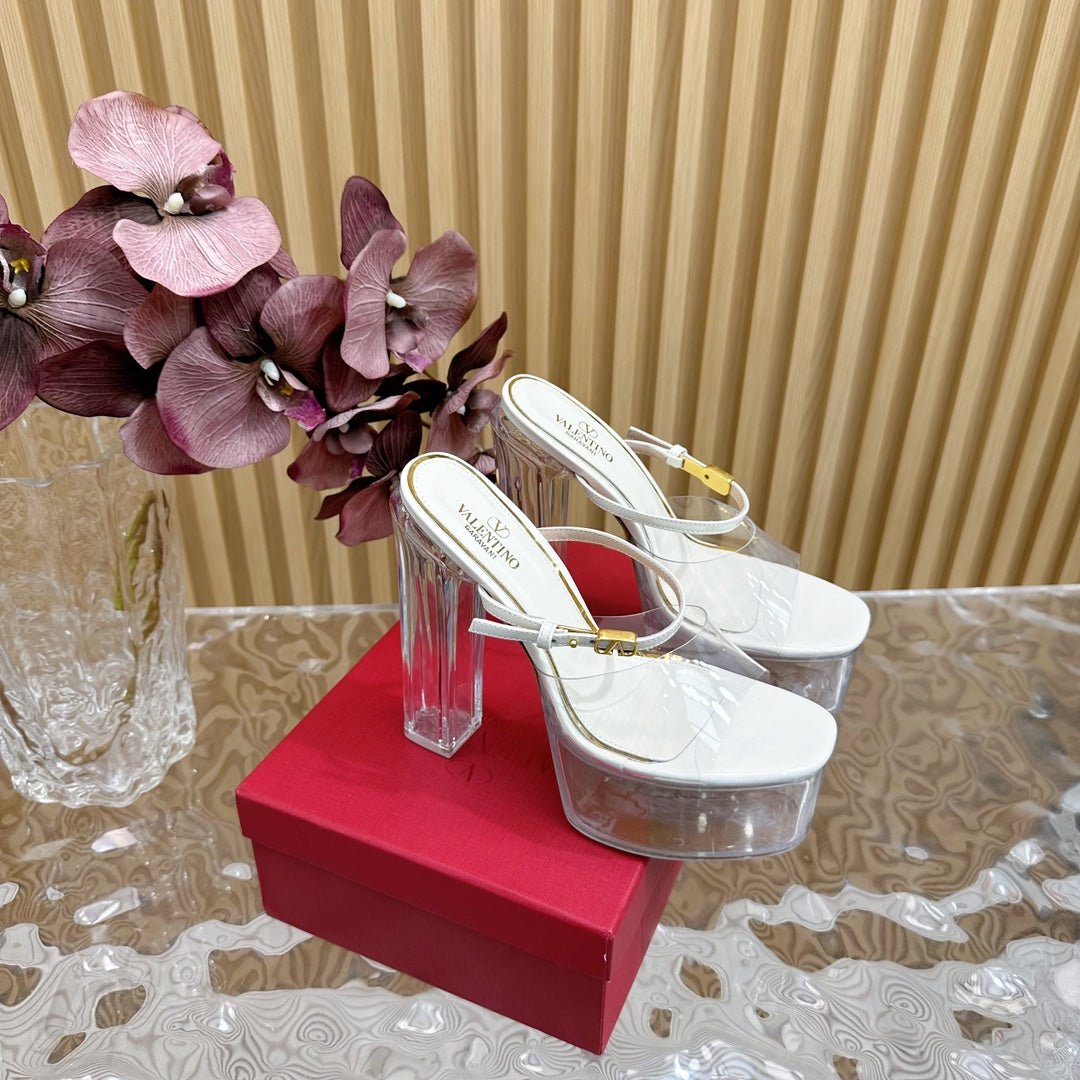 HIGH HEEL SANDAL 14CM IN WHITE CALFSKIN AND TRANSPARENT PVC - 35