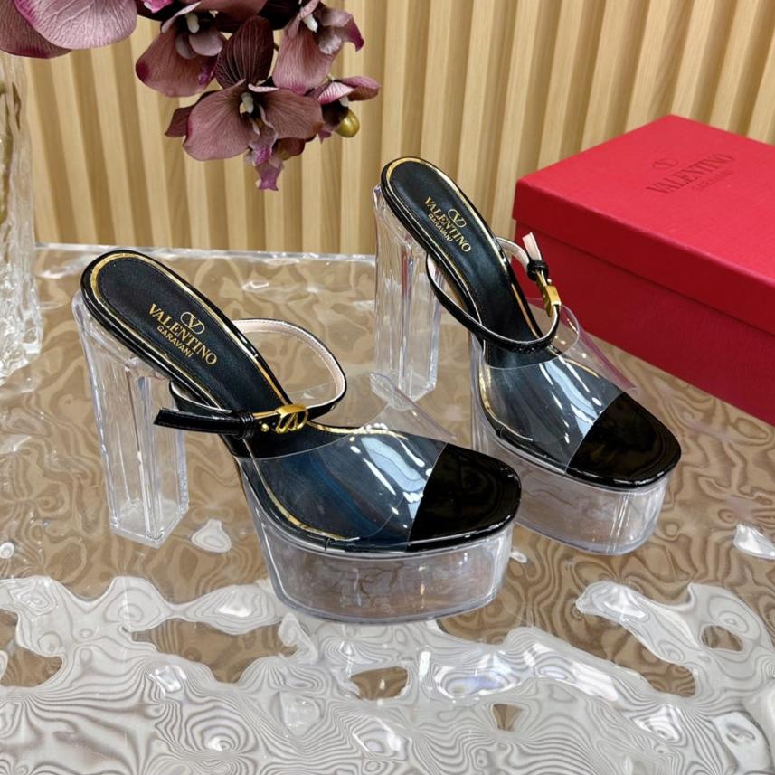 HIGH HEEL SANDAL 14CM IN BLACK CALFSKIN AND TRANSPARENT PVC - 35