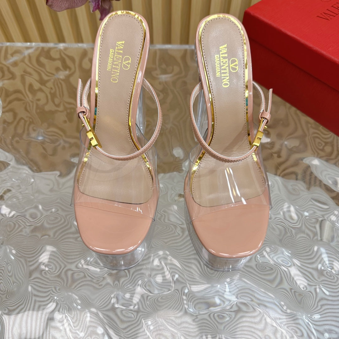 HIGH HEEL SANDAL 14CM IN NUDE TAN CALFSKIN AND TRANSPARENT PVC - 35