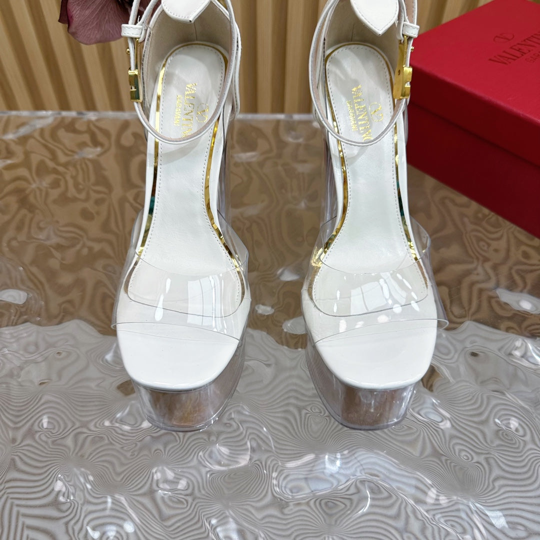 HIGH SANDAL 14CM IN WHITE CALFSKIN AND TRANSPARENT PVC - 35