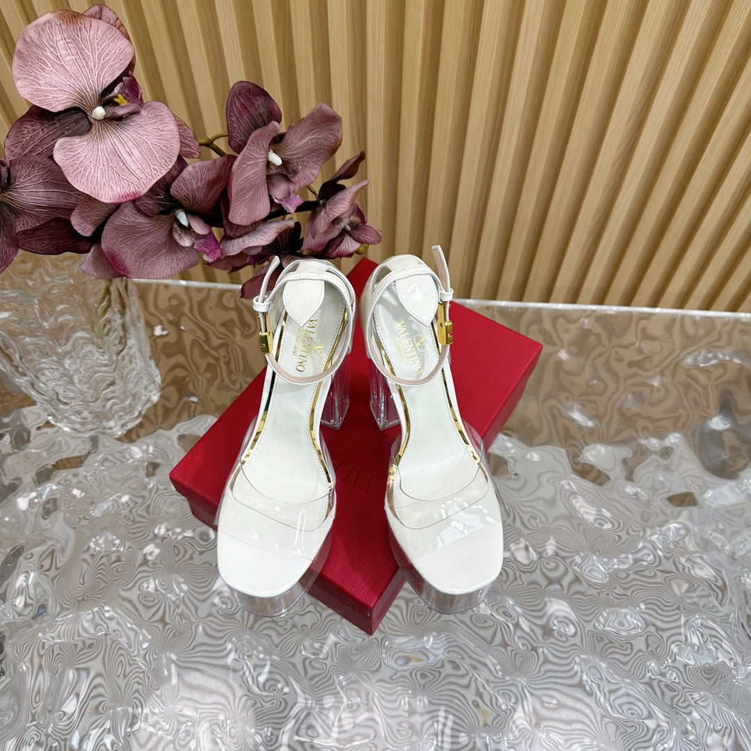 HIGH SANDAL 14CM IN WHITE CALFSKIN AND TRANSPARENT PVC - 35