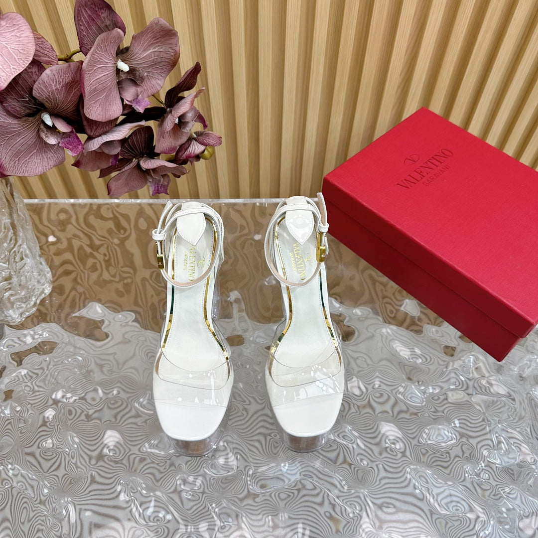 HIGH SANDAL 14CM IN WHITE CALFSKIN AND TRANSPARENT PVC - 35