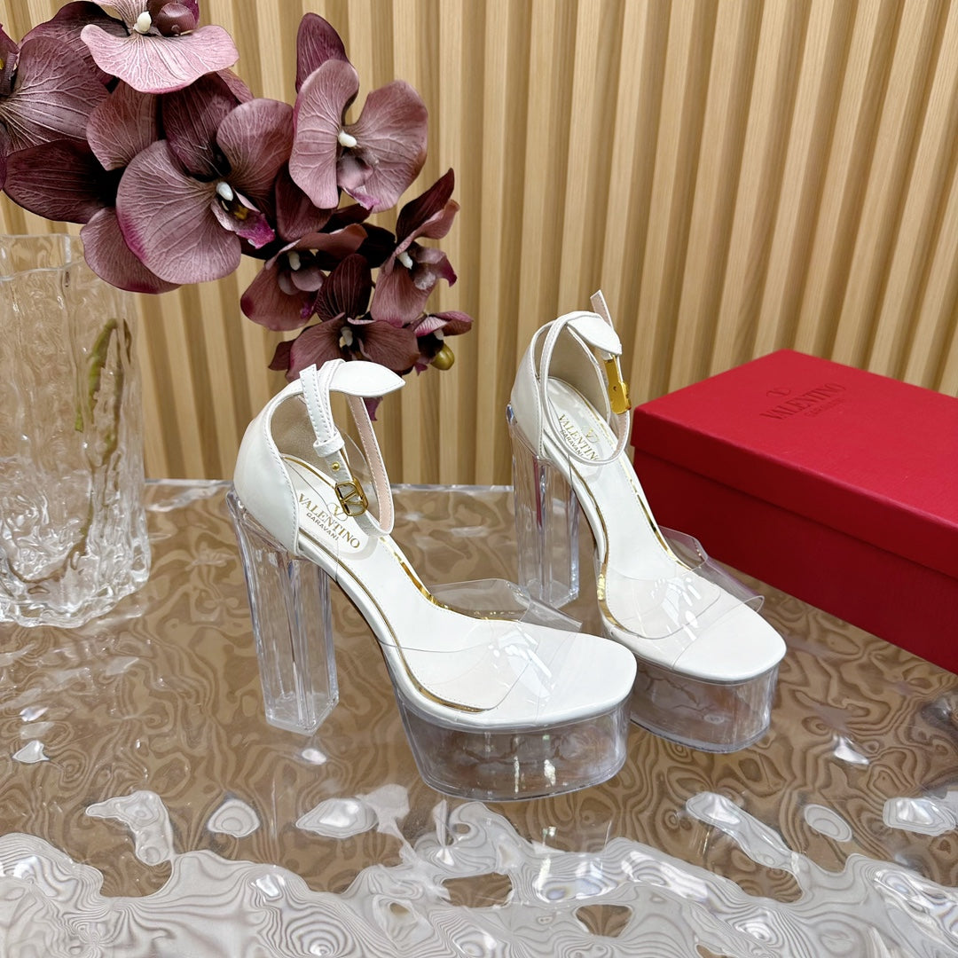 HIGH SANDAL 14CM IN WHITE CALFSKIN AND TRANSPARENT PVC - 35
