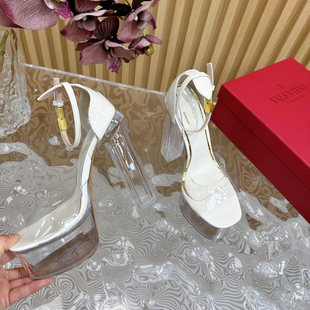 HIGH SANDAL 14CM IN WHITE CALFSKIN AND TRANSPARENT PVC - 35