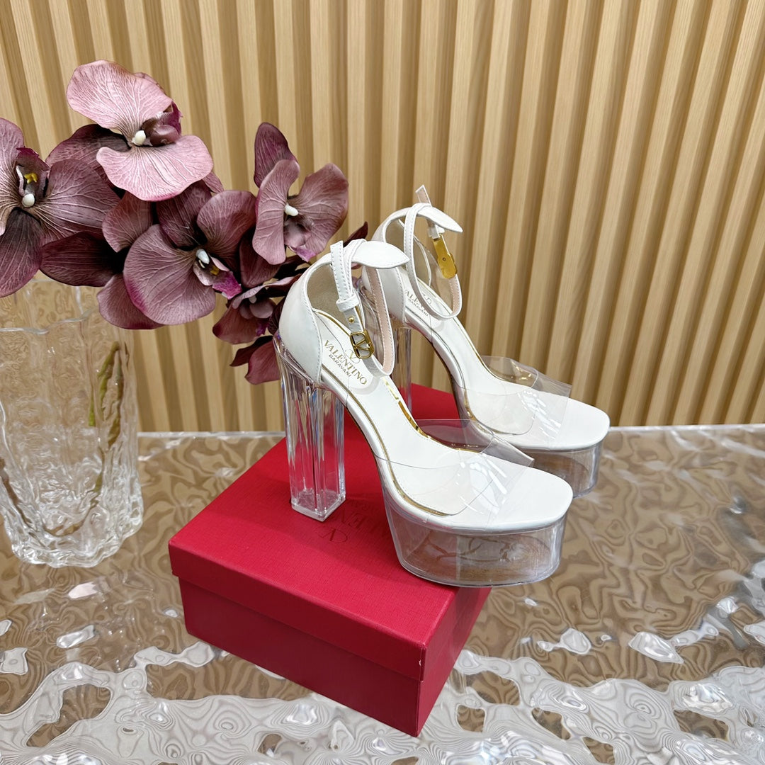 HIGH SANDAL 14CM IN WHITE CALFSKIN AND TRANSPARENT PVC - 35