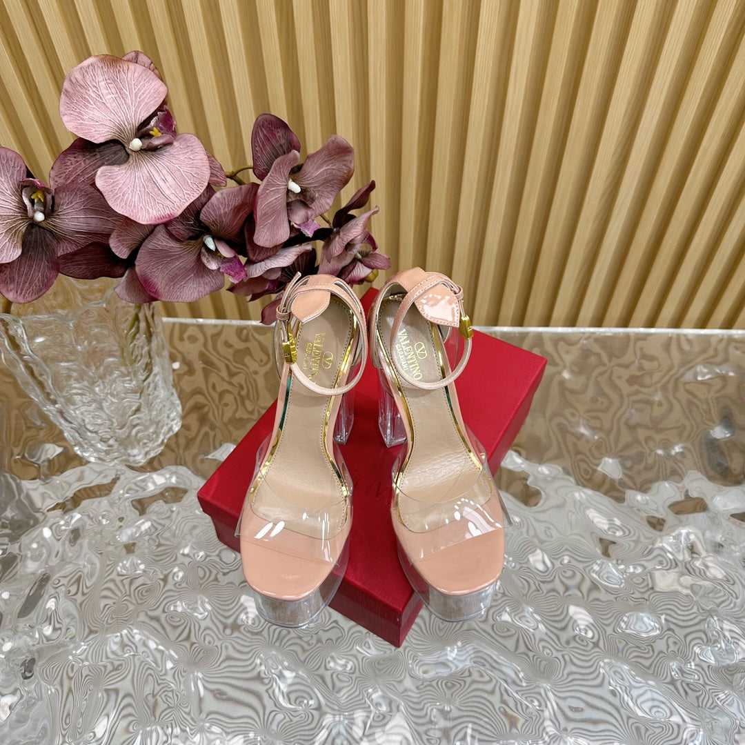 HIGH SANDAL 14CM IN NUDE TAN CALFSKIN AND TRANSPARENT PVC - 35