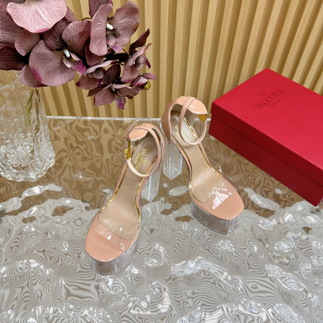 HIGH SANDAL 14CM IN NUDE TAN CALFSKIN AND TRANSPARENT PVC - 35
