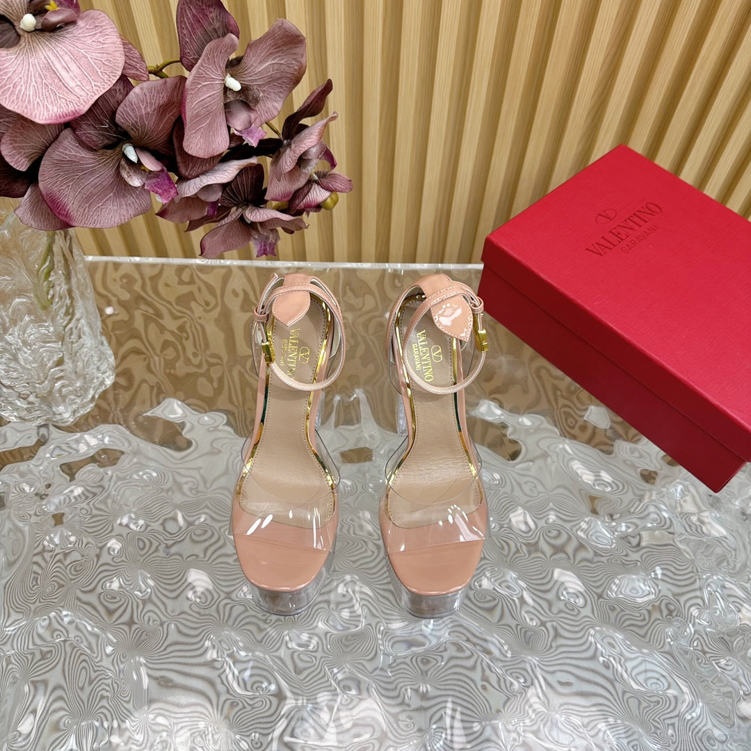 HIGH SANDAL 14CM IN NUDE TAN CALFSKIN AND TRANSPARENT PVC - 35
