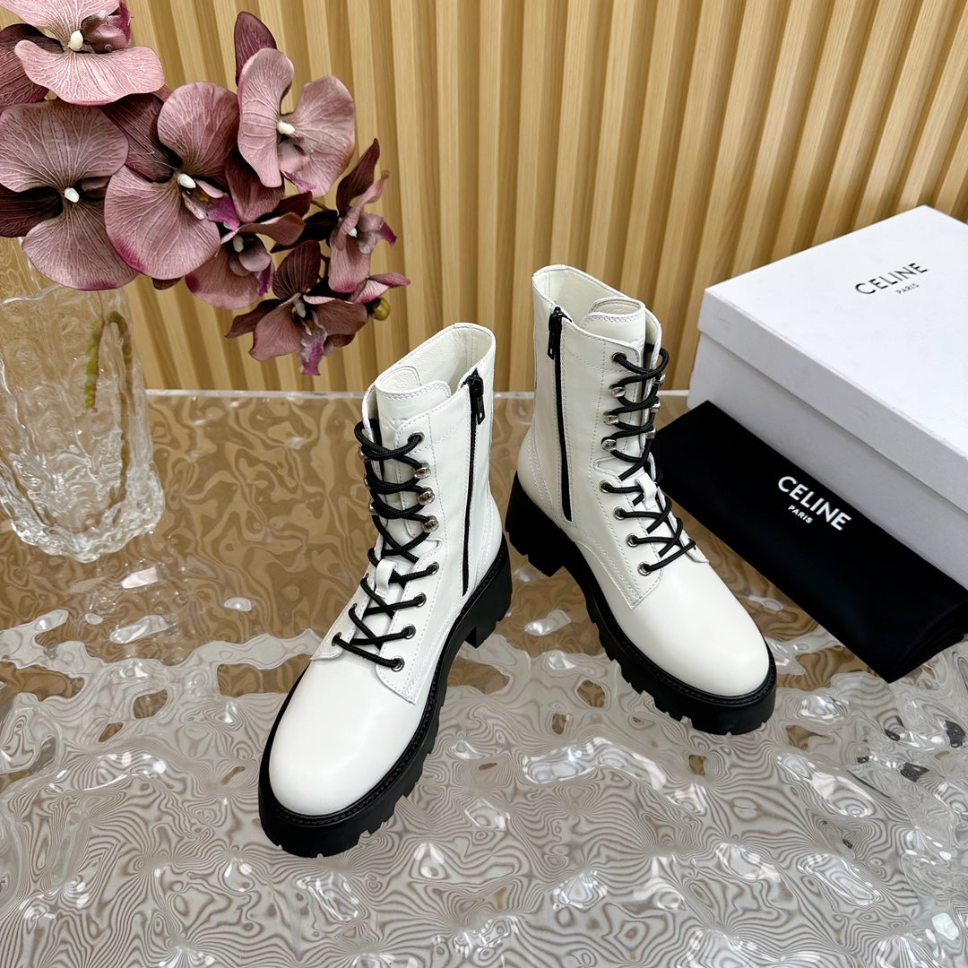 TRIOMPHE RANGERS MID LACE-UP BOOT IN WHITE CALFSKIN - 35