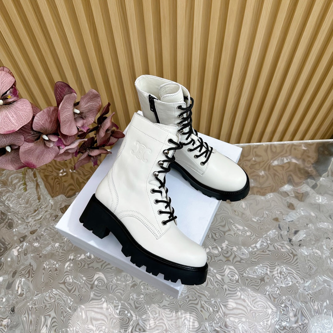 TRIOMPHE RANGERS MID LACE-UP BOOT IN WHITE CALFSKIN - 35