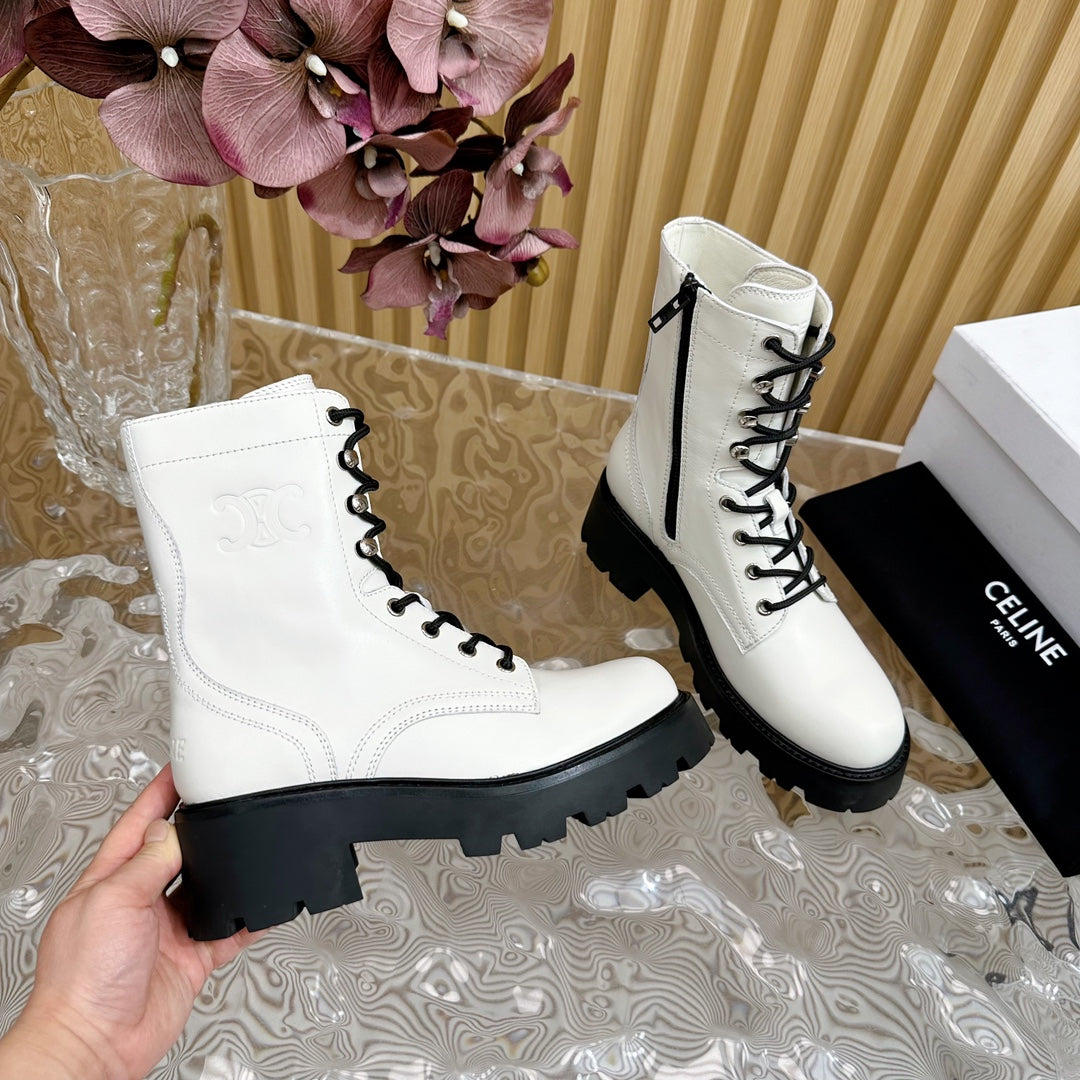 TRIOMPHE RANGERS MID LACE-UP BOOT IN WHITE CALFSKIN - 35