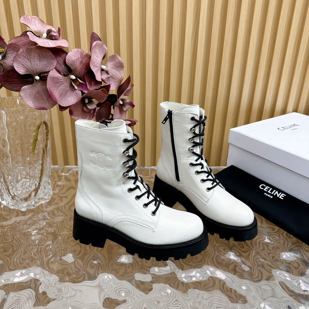 TRIOMPHE RANGERS MID LACE-UP BOOT IN WHITE CALFSKIN - 35