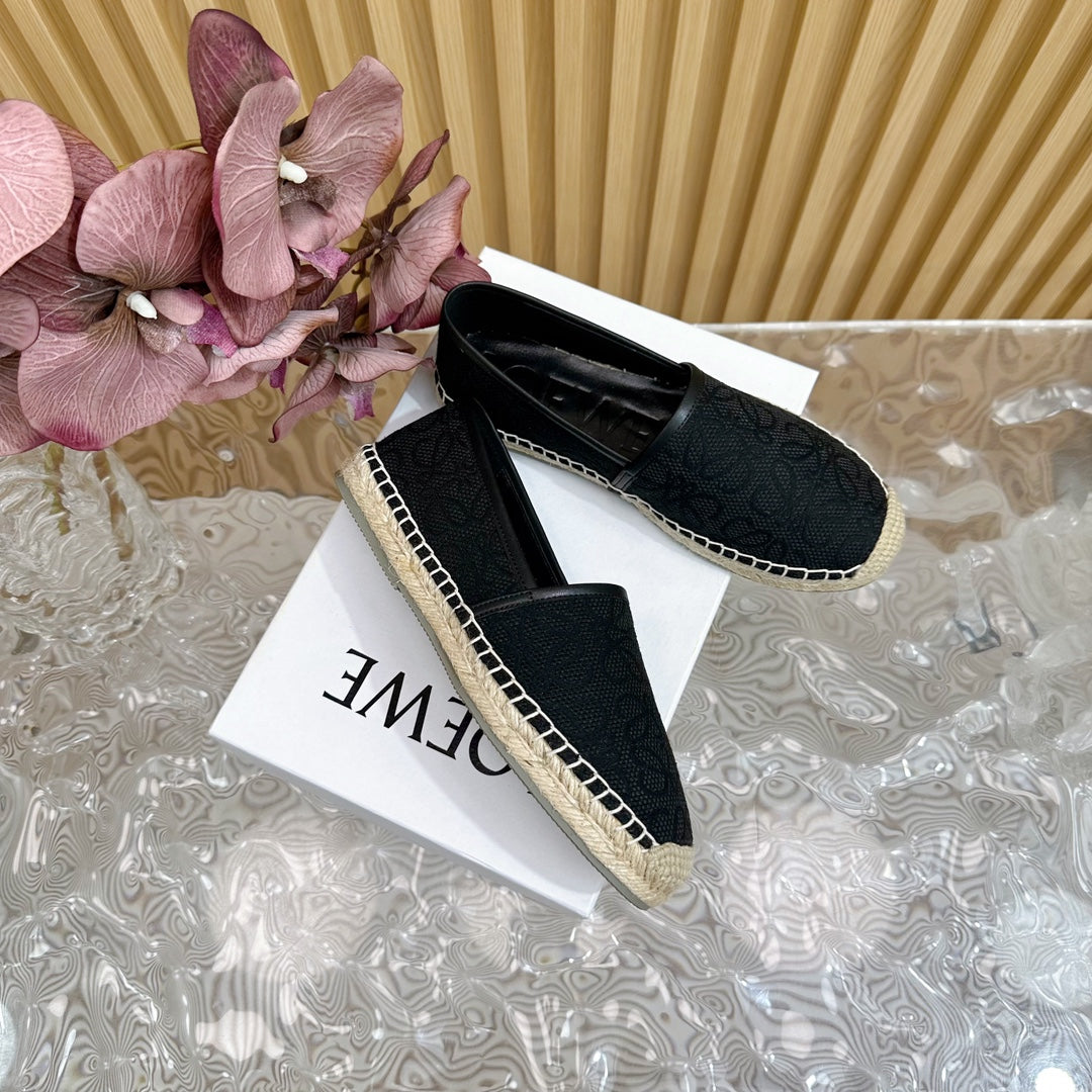 LW ANAGRAM ESPADRILLE LOAFER BLACK LINEN - 35