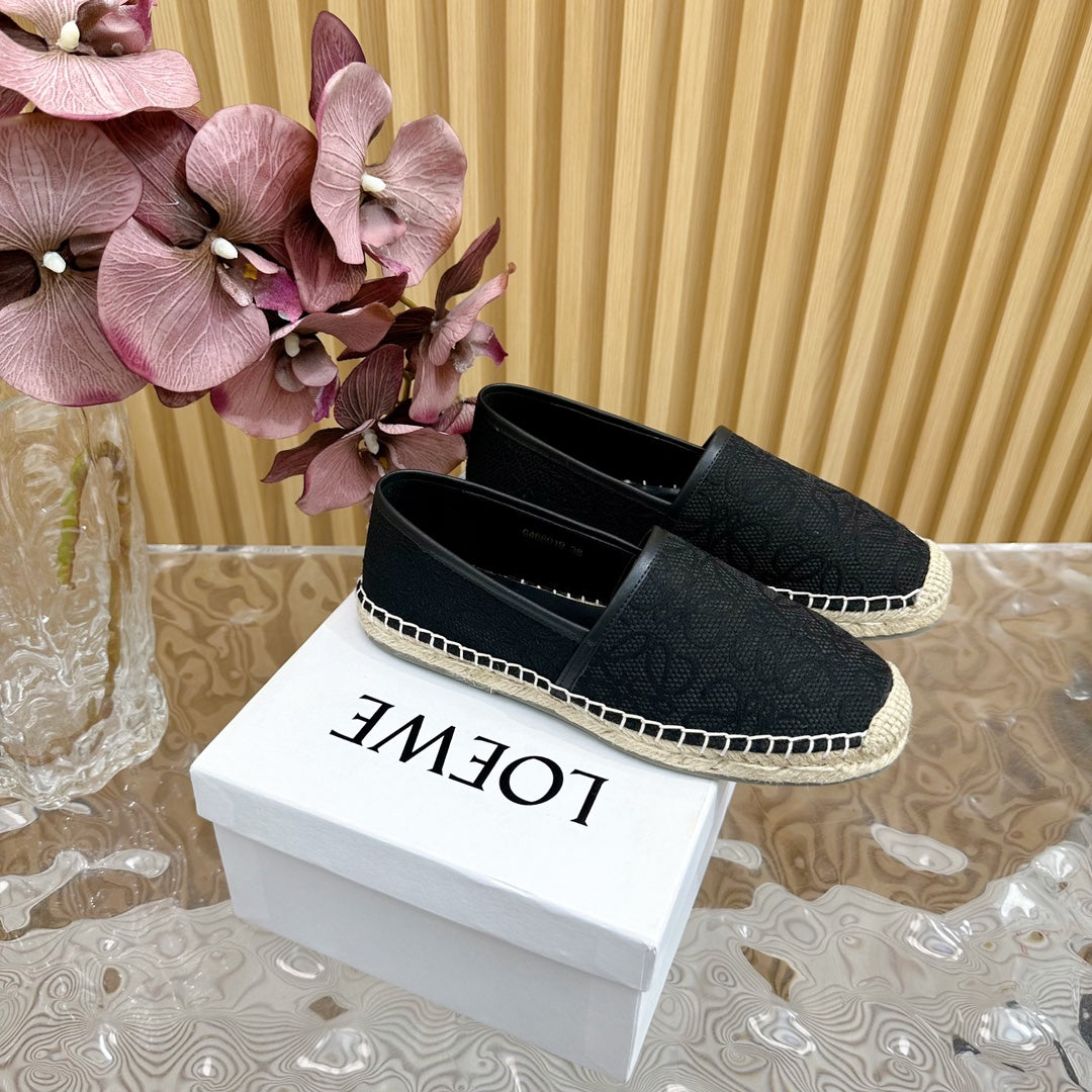 LW ANAGRAM ESPADRILLE LOAFER BLACK LINEN - 35