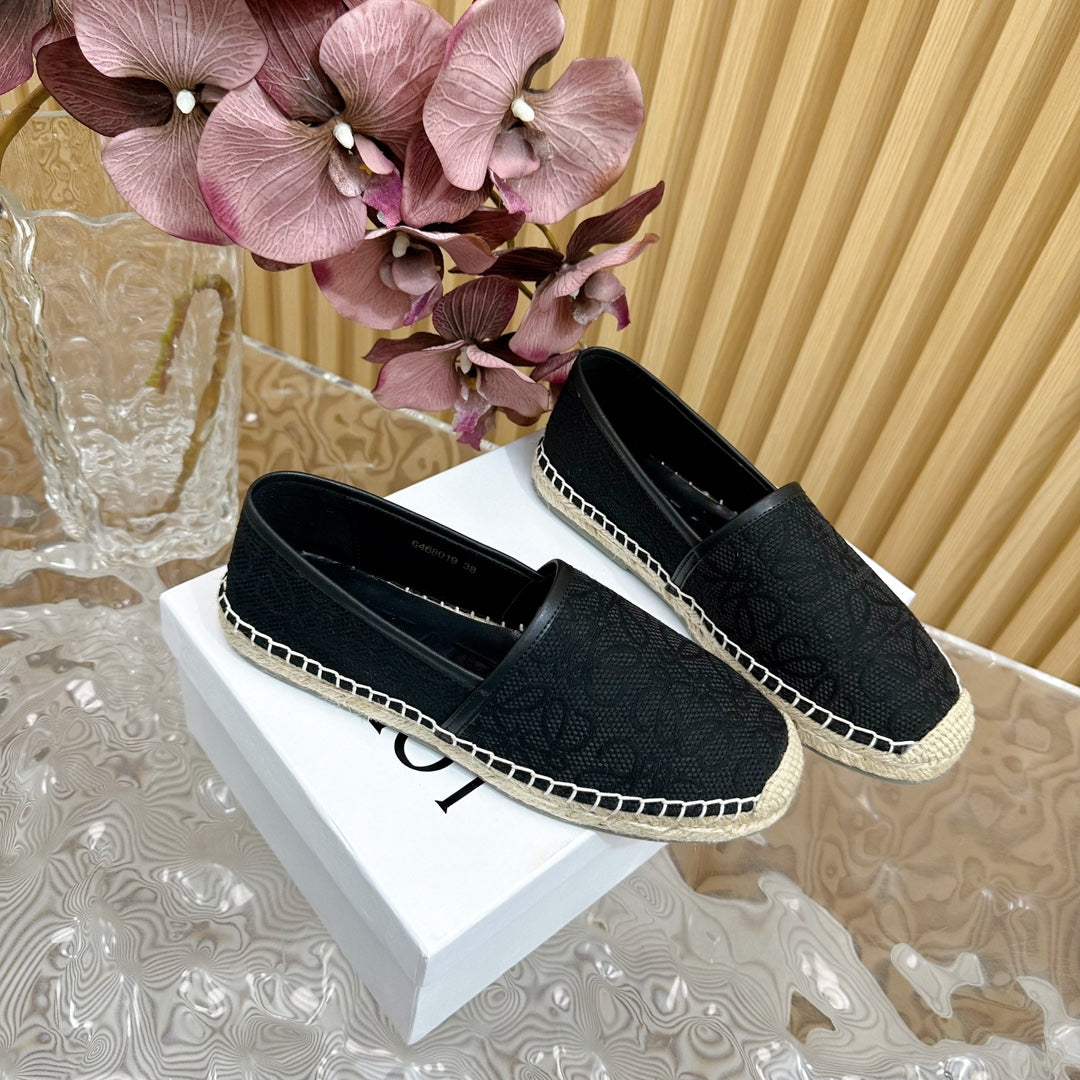 LW ANAGRAM ESPADRILLE LOAFER BLACK LINEN - 35