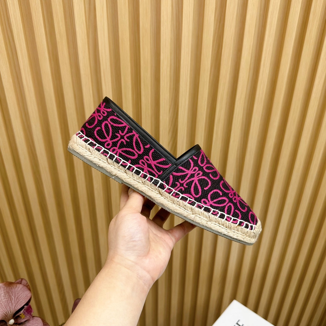 LW PINK ANAGRAM ESPADRILLE LOAFER BLACK LINEN - 35