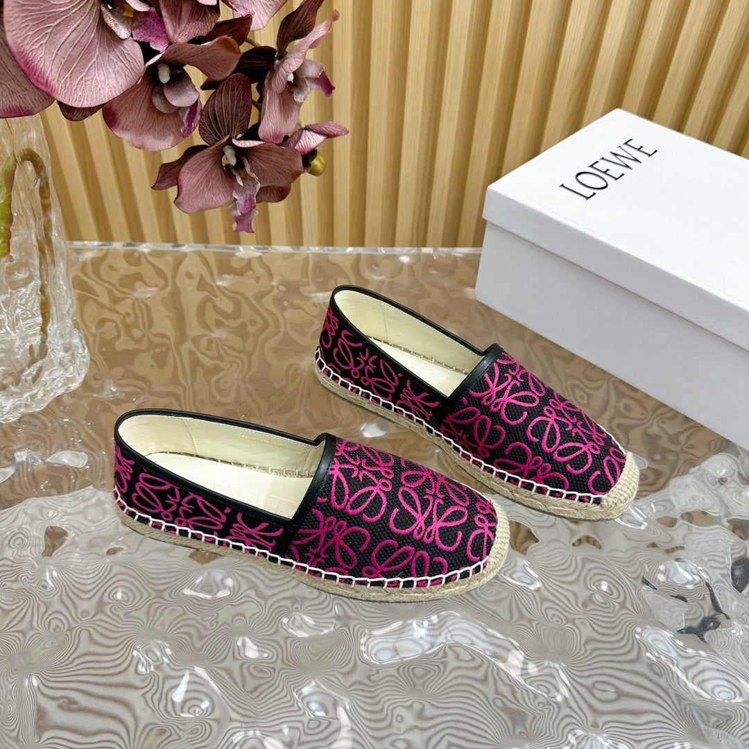 LW PINK ANAGRAM ESPADRILLE LOAFER BLACK LINEN - 35