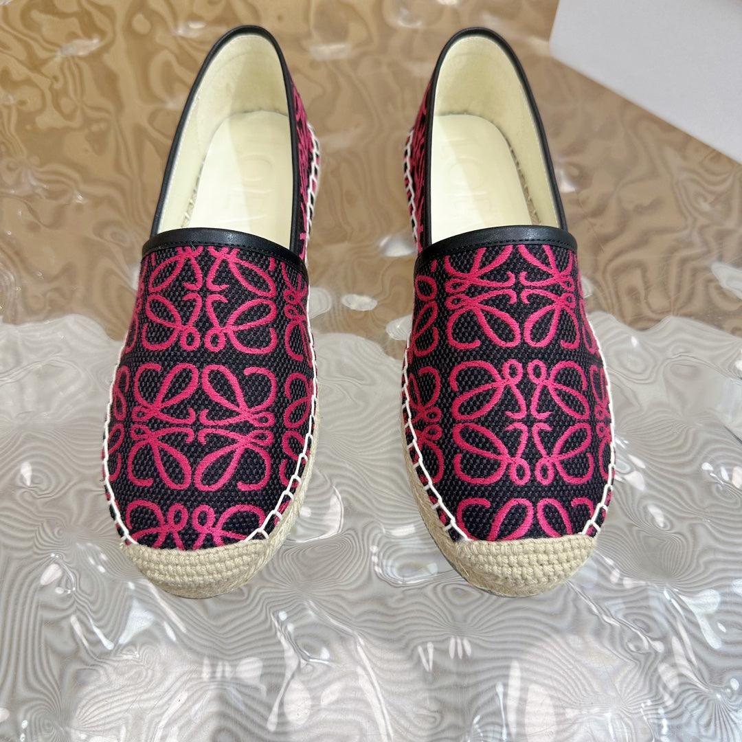 LW PINK ANAGRAM ESPADRILLE LOAFER BLACK LINEN - 35