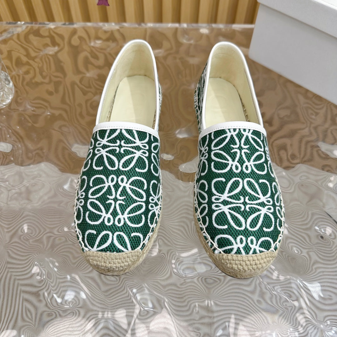LW WHITE ANAGRAM ESPADRILLE LOAFER GREEN LINEN - 35