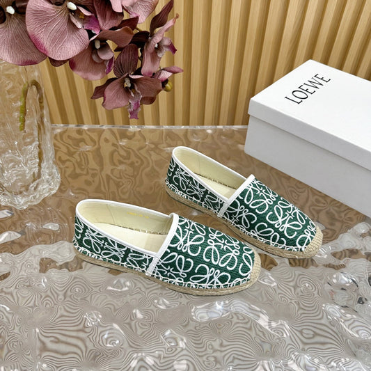 LW WHITE ANAGRAM ESPADRILLE LOAFER GREEN LINEN - 35