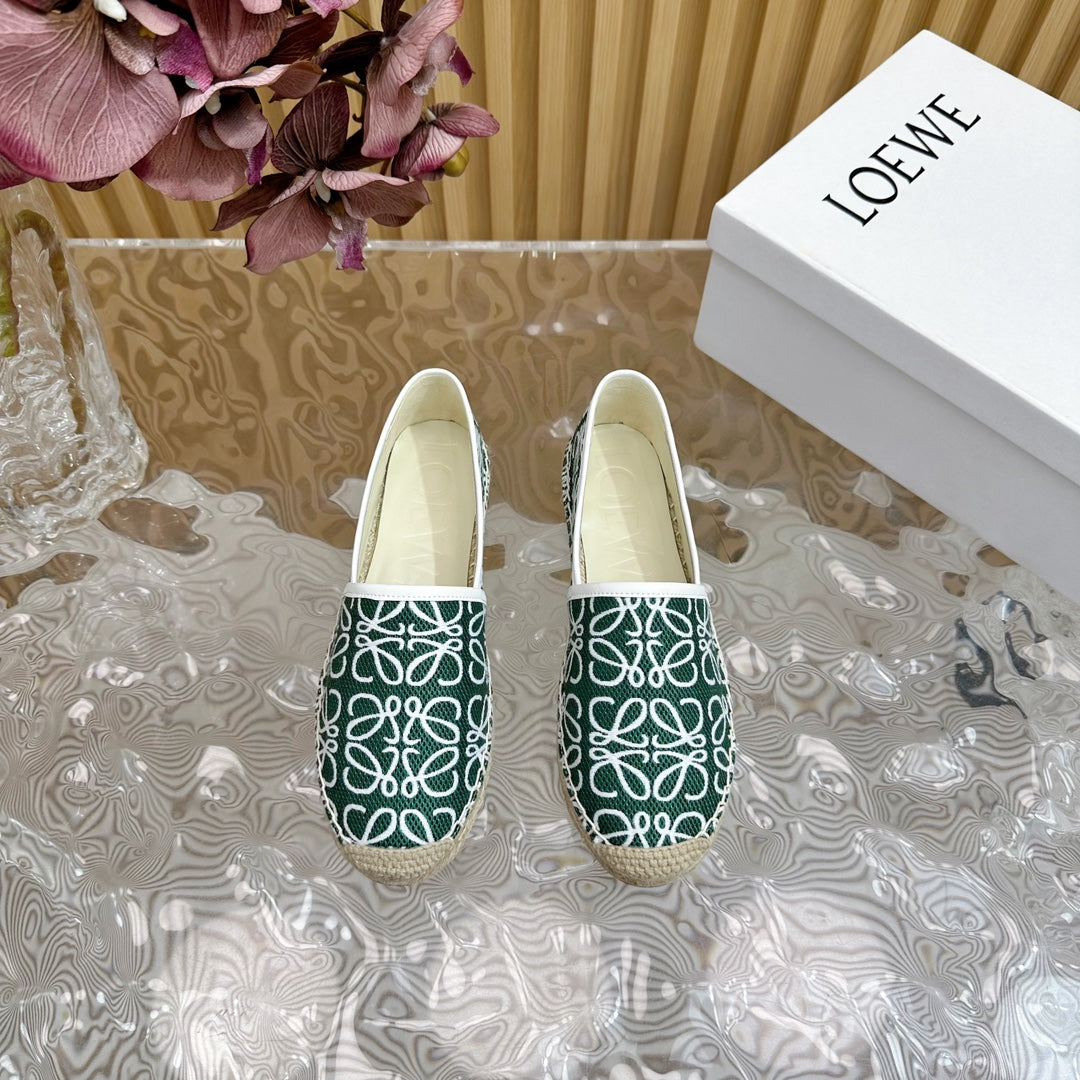 LW WHITE ANAGRAM ESPADRILLE LOAFER GREEN LINEN - 35