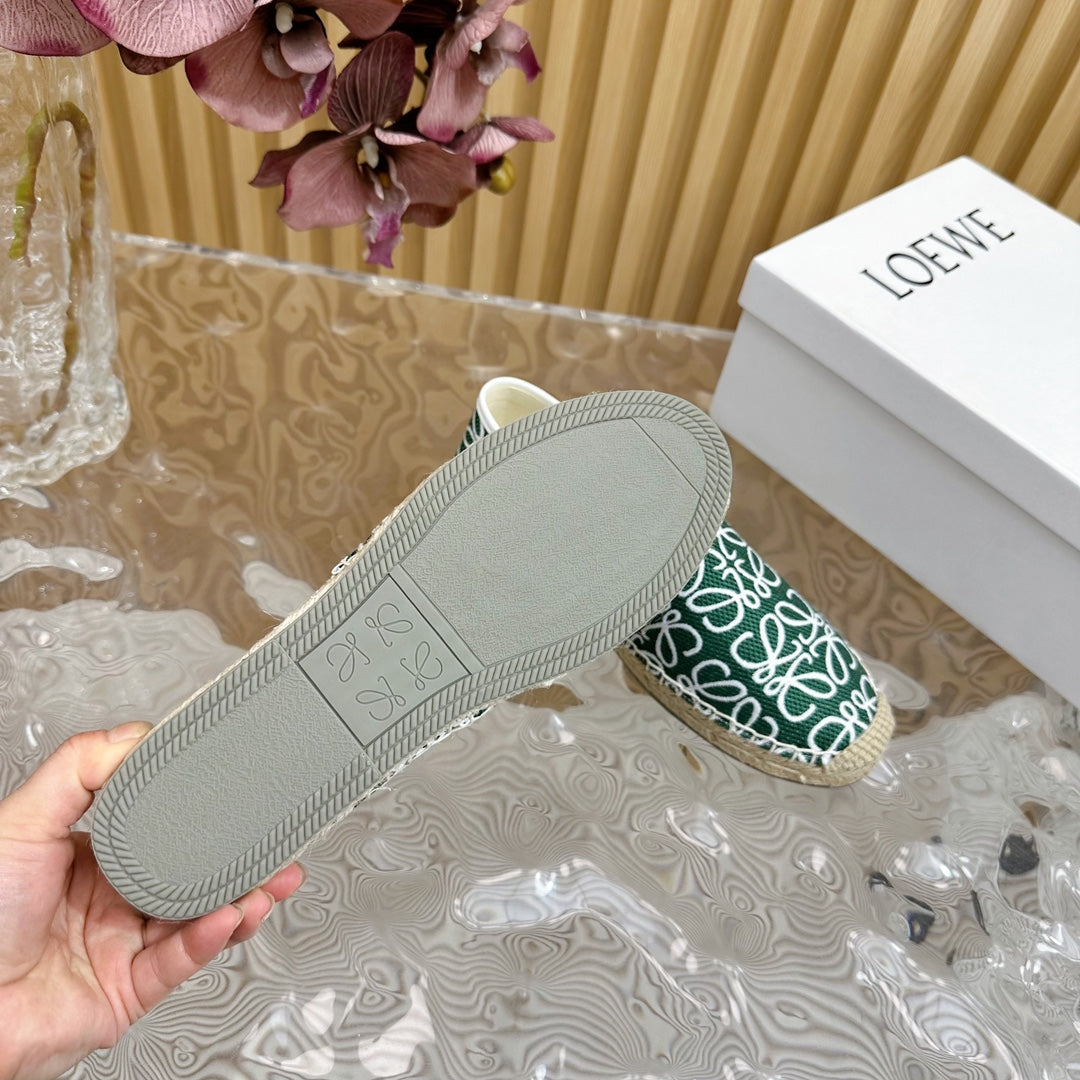 LW WHITE ANAGRAM ESPADRILLE LOAFER GREEN LINEN - 35
