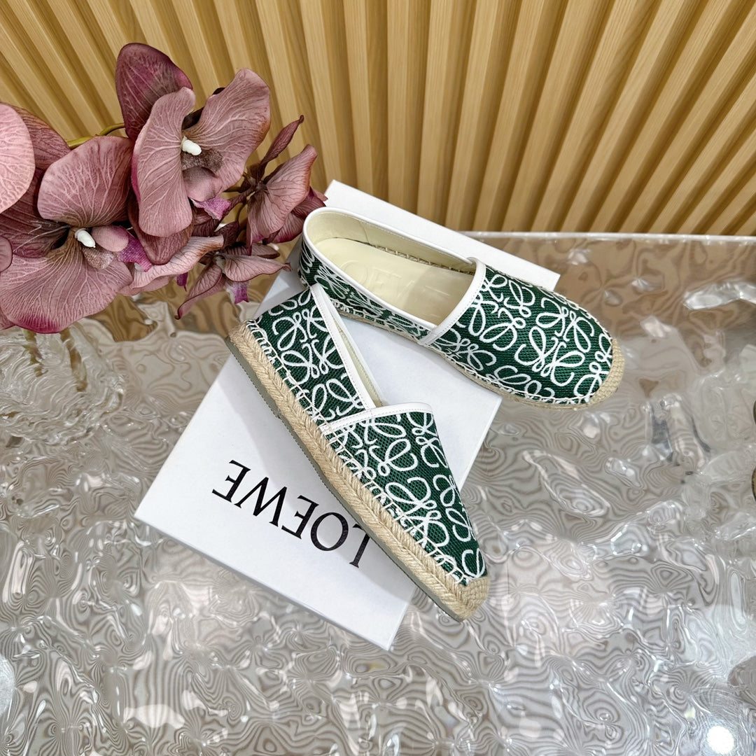 LW WHITE ANAGRAM ESPADRILLE LOAFER GREEN LINEN - 35