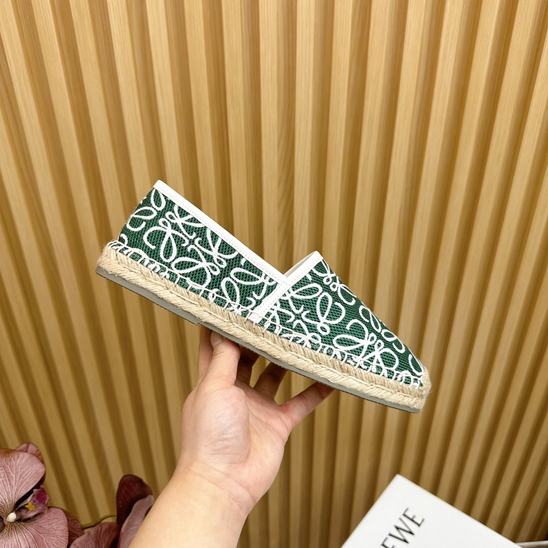 LW WHITE ANAGRAM ESPADRILLE LOAFER GREEN LINEN - 35
