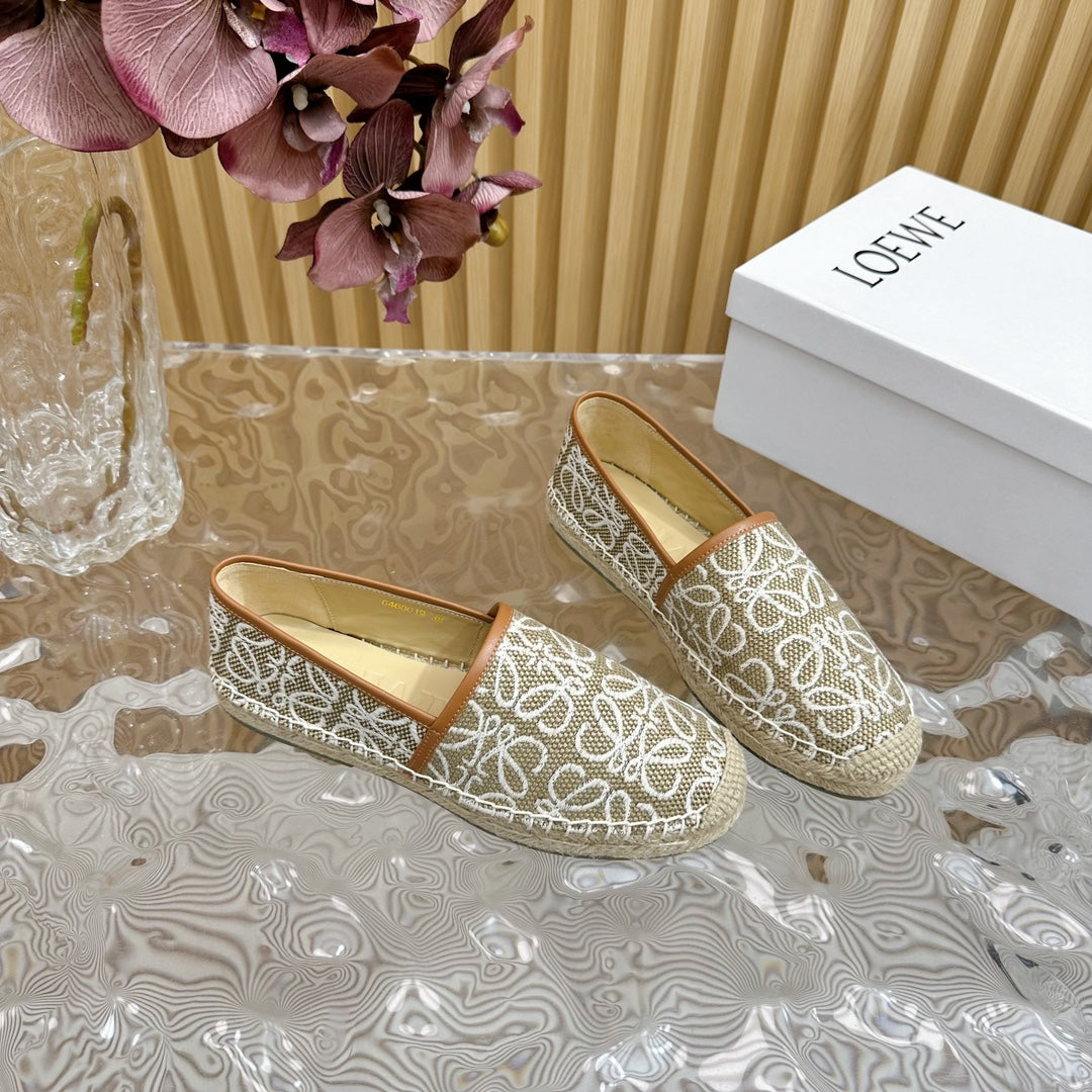 LW WHITE ANAGRAM ESPADRILLE LOAFER KHAKI LINEN - 35