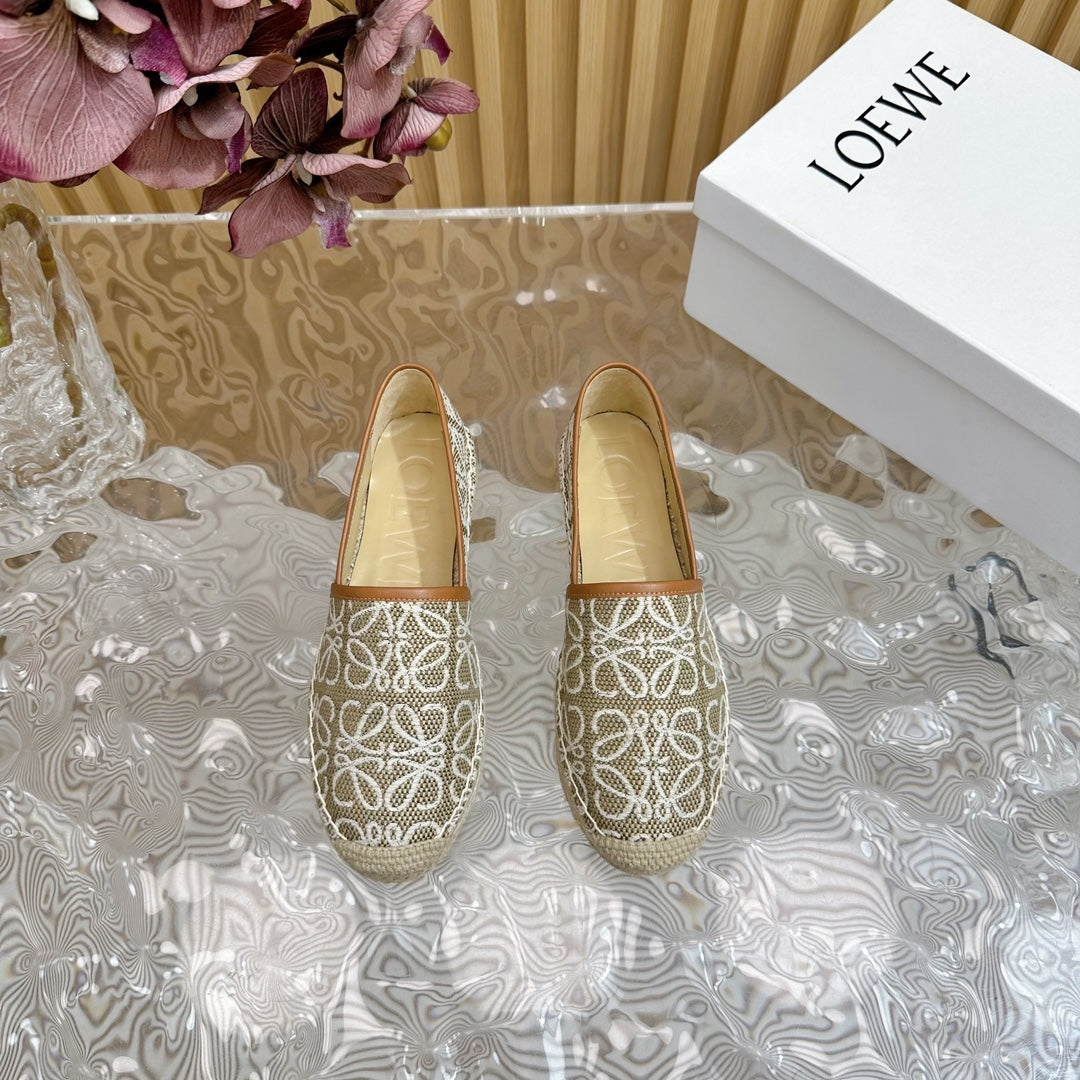 LW WHITE ANAGRAM ESPADRILLE LOAFER KHAKI LINEN - 35
