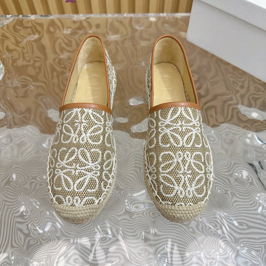 LW WHITE ANAGRAM ESPADRILLE LOAFER KHAKI LINEN - 35